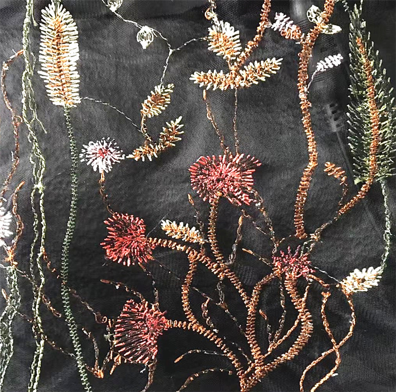 无弹刺绣面料 牛奶丝欧根纱网布刺绣 连衣裙打底衫童装外贸布料