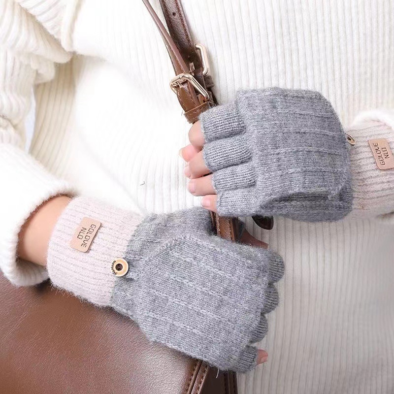 新しい秋冬のカップルのカシミヤの半手袋の手袋は手を温めて保温の手袋のジャカードの手袋を覆います。|undefined