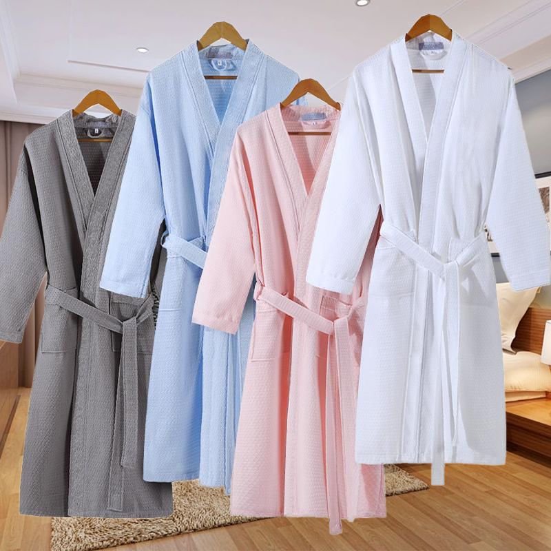 Waffle Bathrobe Spring and summer Autumn lady pajamas Thin section XL lovers hotel bathrobe