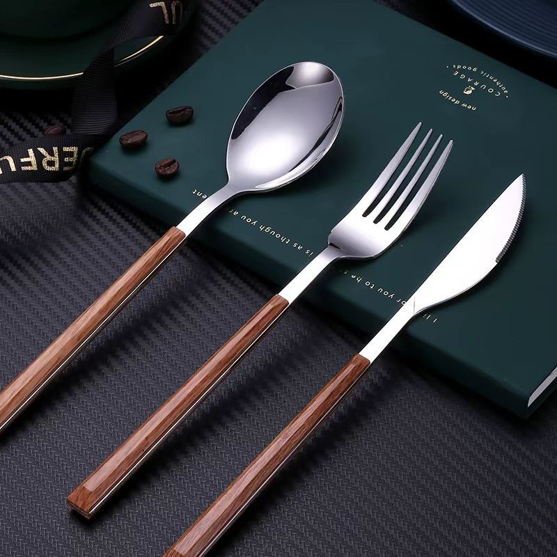 High-End Wood Grain Steak Knife, Fork and Spoon Three-Piece Set Xicheng Western Tableware Knife and Fork Set Household Knife, Fork, Spoon and Chopsticks