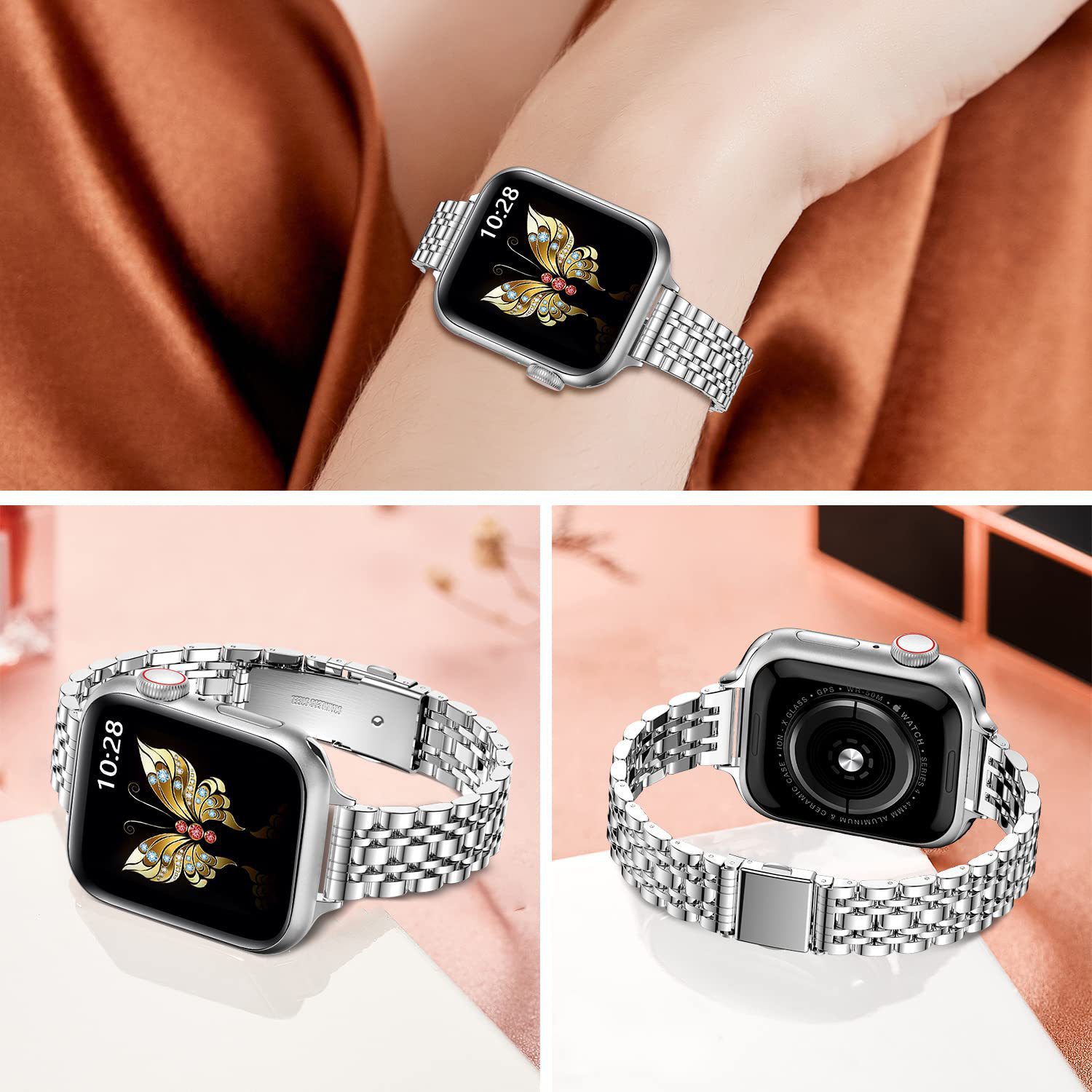 92g Weight Smart watch strap Classification Alloy Material Multicolor, Solid Color Pattern Elegant Style Elegant Multicolor Solid Color Smart Watch Strap 11