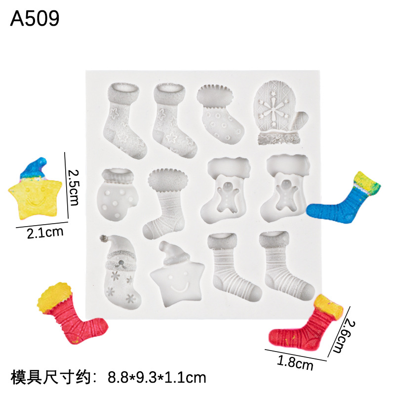 Serie de Navidad decoración molde de silicona dulces calcetines de Navidad árbol de Navidad campana fondant pastel postre Decoración
