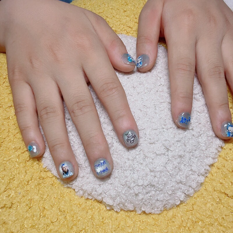 Nezha Magic Child Chaos in the Sea Children's Nail Stickers for Girls Cute Nail Art Stickers Ao Bing Removable Nail Pieces Self-Adhesive Wearable