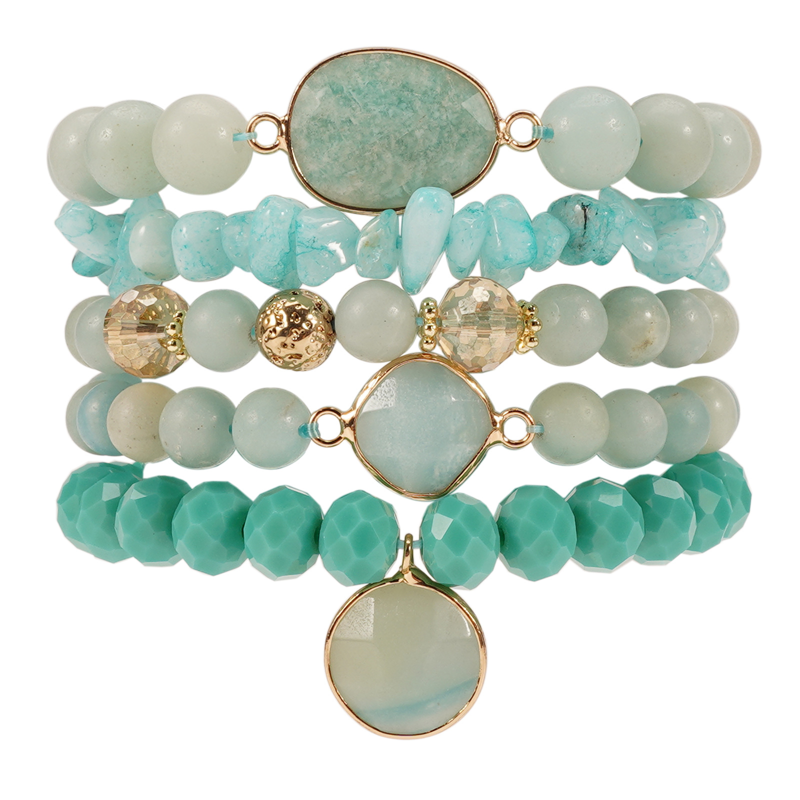 Ventas transfronterizas de estilo bohemio superpuesto conjunto de piedra natural rosa verde Dongling composición de piedra volcánica