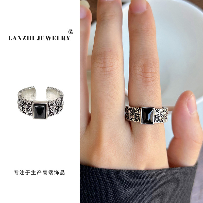 Anillo Abierto de Estilo Hip Hop 925 de Plata Gruesa Cubierta de Cobre Blanco