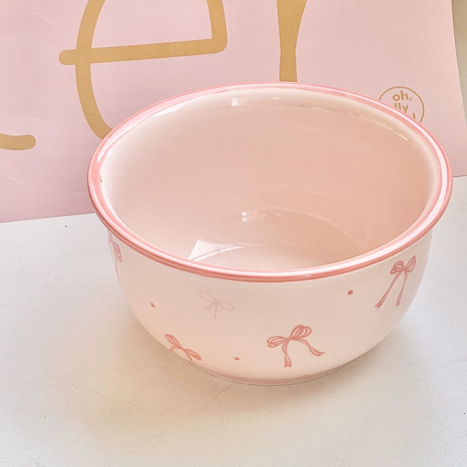 Ceramic Tableware Set (Fuchsia) with Bow Motif, Home Dining, Assorted Pieces
