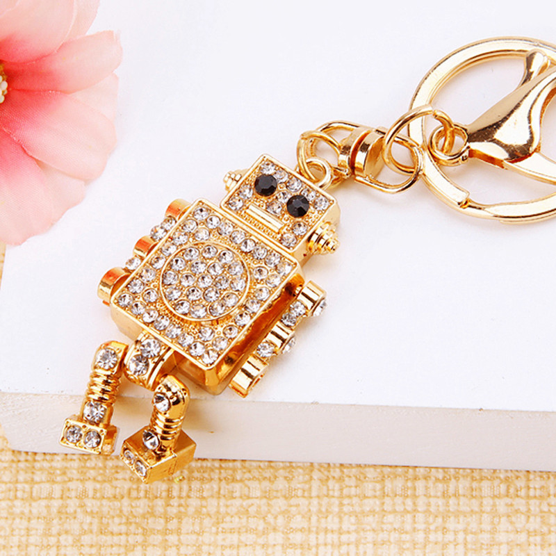 Diamond-Encrusted Robot Car Keychain Women's Bag Pendant Metal Key Chain Ring Creative Cross-Border Foreign Trade Gift Wholesale