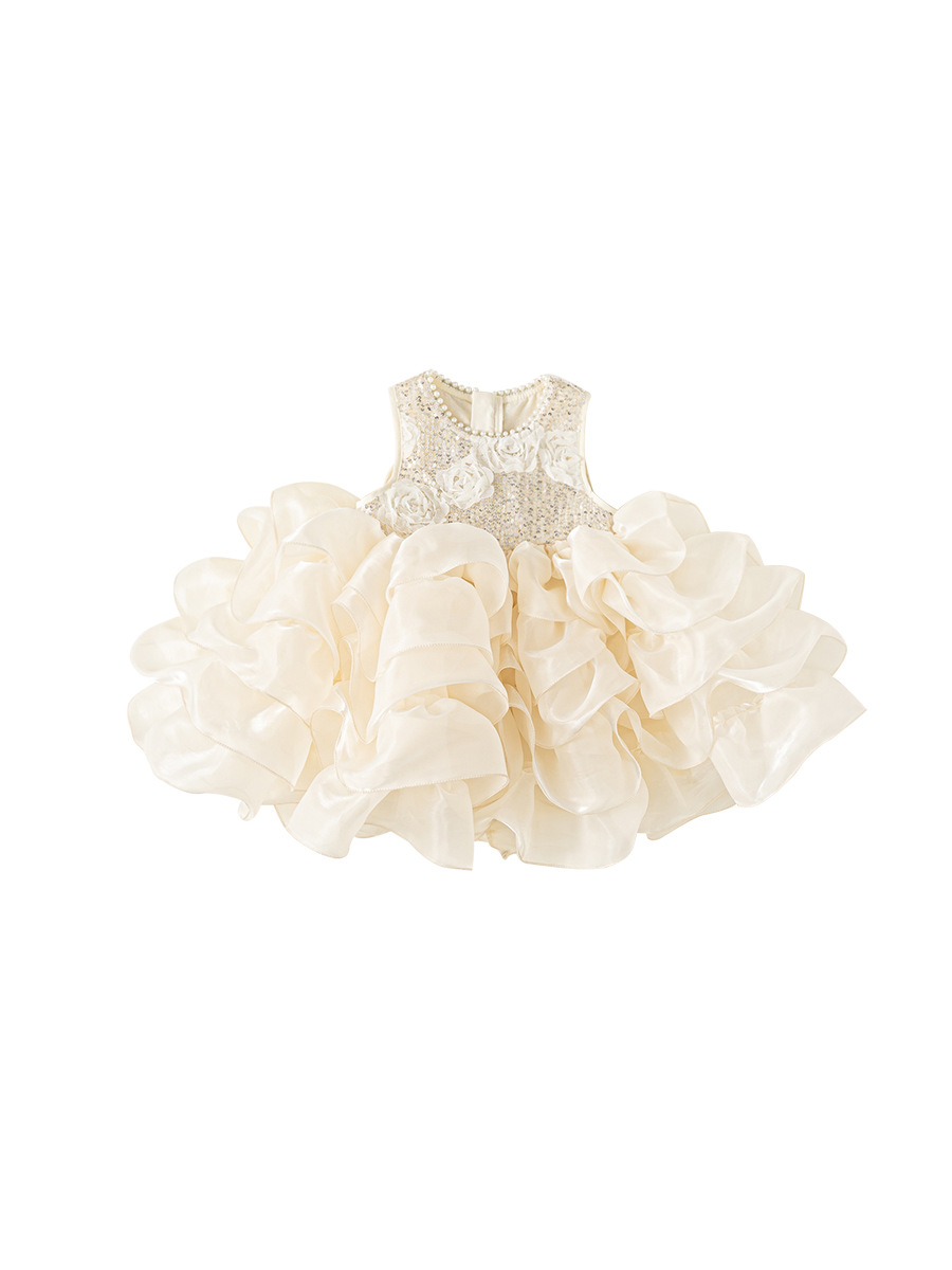 Youbao ropa para niños estilo verano falda para niños cuello redondo falda de malla de perlas vestido suave niña niña vestido de princesa