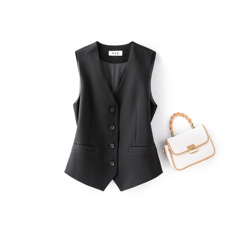 Women's Suit Vest Layered Vest 2026 Spring and Autumn Sleeveless Commuter Style Elegant Black Slim-Fit Versatile Vest
