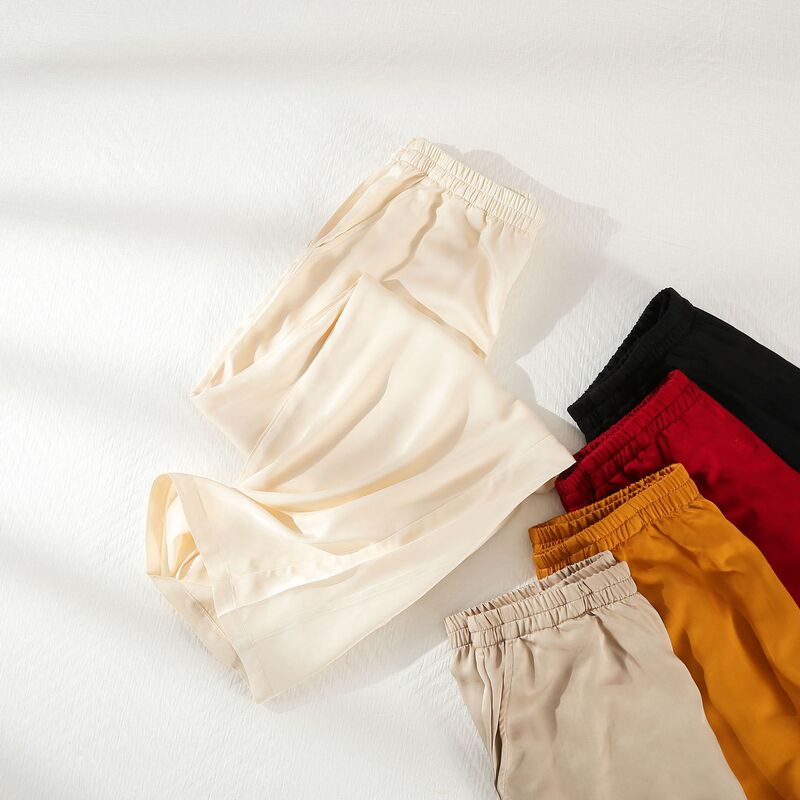 Spring and Summer New Style Casual Cotton Silk Women's Pajama Pants, Summer Thin Rayon Solid Color Home Wear Straight-Leg Pants That Can Be Worn Outside