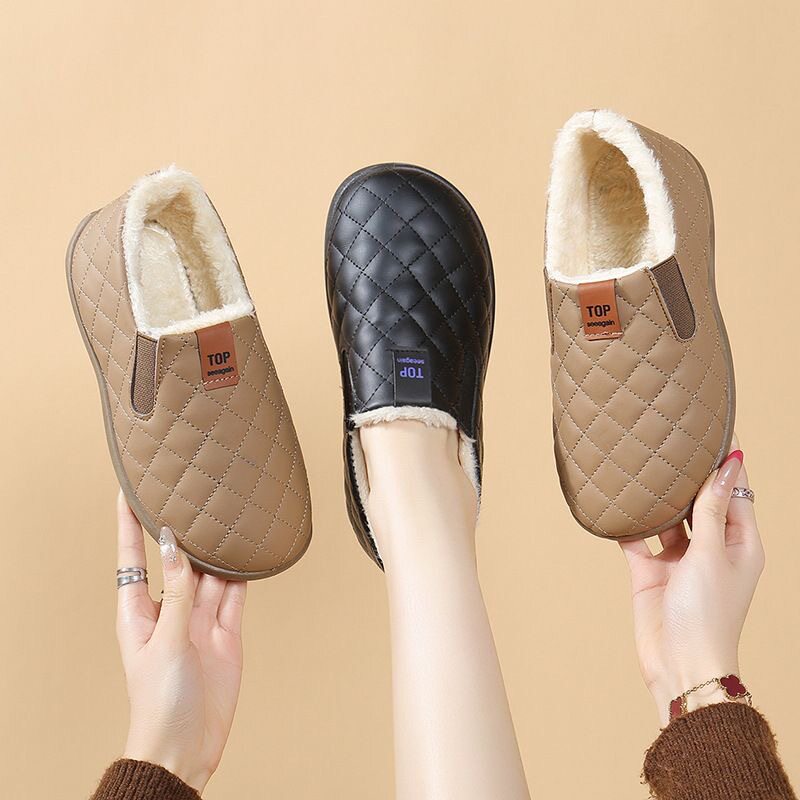 Giày lười nữ xỏ chân đế bằng lót lông giữ ấm — A88 vải cotton kẻ ô - màu nâu cà phê, A88 vải cotton kẻ ô - màu đen, A88 Vải cotton kẻ ô - Màu nâu cà phê [Hộp], A88 Vải cotton kẻ ô - Đen [Hộp]