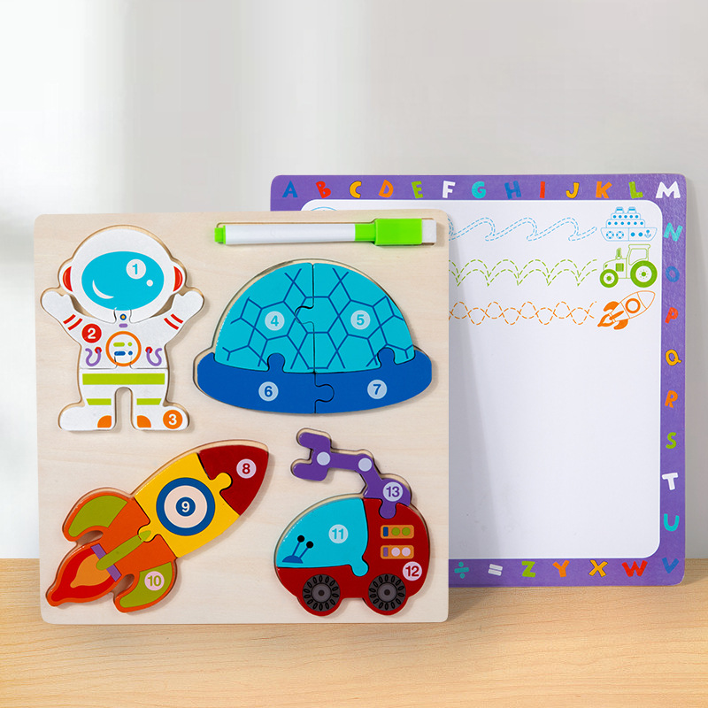 Niños de madera 3D puzzle tridimensional vehículos de transporte de animales cognición gran tablero de puzzle juguetes de educación temprana