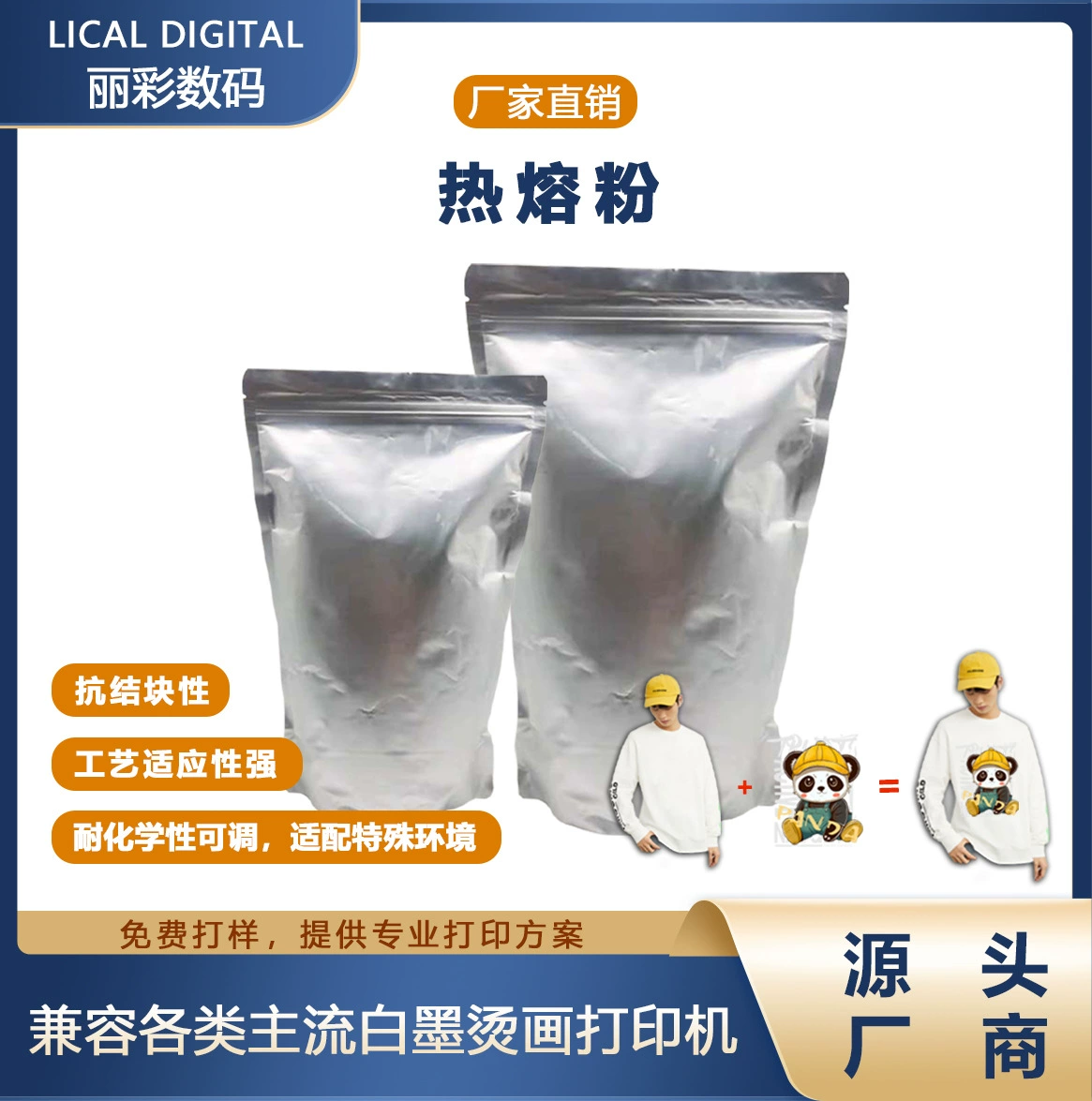 Высококачественный белый порошок горячего плавления, мягкий, эластичный, с сильной адгезией, порошок горячего плавления для DTF-переноса.