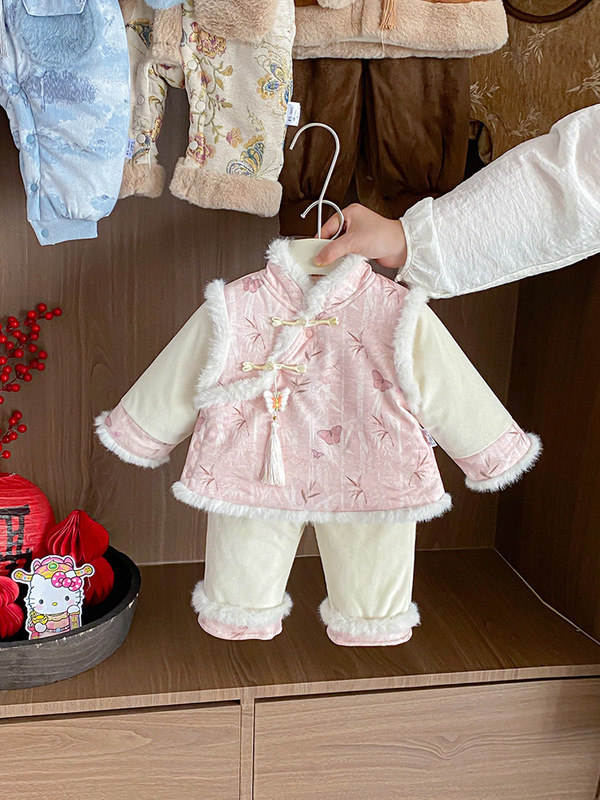 女童秋冬套装宝宝中式加绒外套百天抓周岁宴礼服婴幼儿分体两件套|undefined