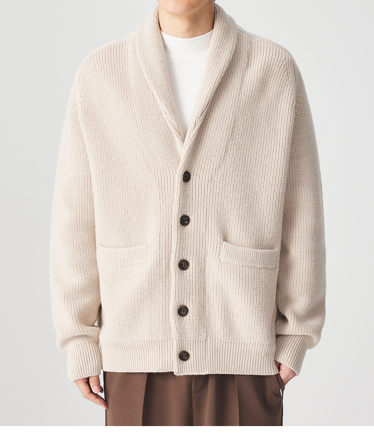 Áo khoác dệt kim len Merino nam tay raglan cổ lọ — Màu be chi tiết 26