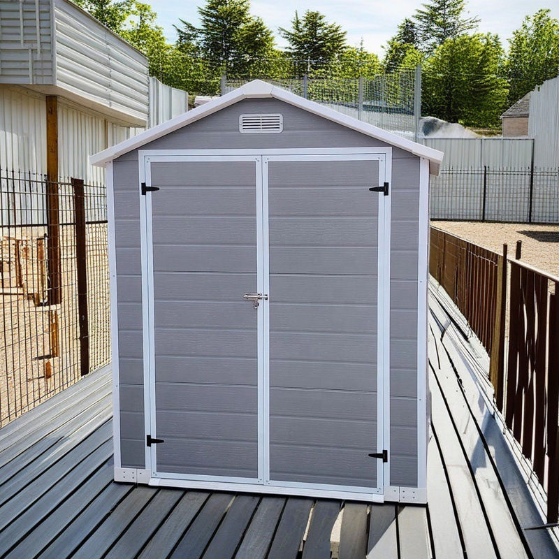 Jardín transfronterizo al aire libre patio sala de almacenamiento de herramientas de plástico móvil fácil de ensamblar casa de almacenamiento de basura verde