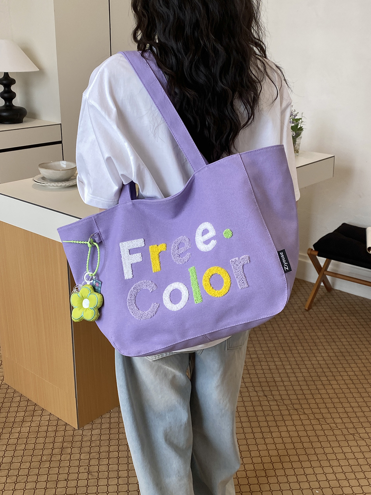 letras de color coreanas bordadas bolsas de lienzo de estilo estilo simple moda versátil bolsas de hombro para estudiantes
