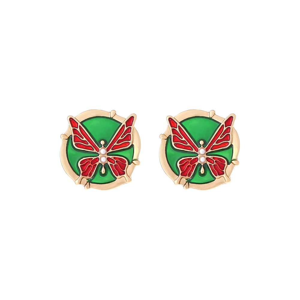 1 Pair IG Style Sweet Round Butterfly Enamel Inlay Zinc Alloy Artificial Pearls Ear Studs display picture 5