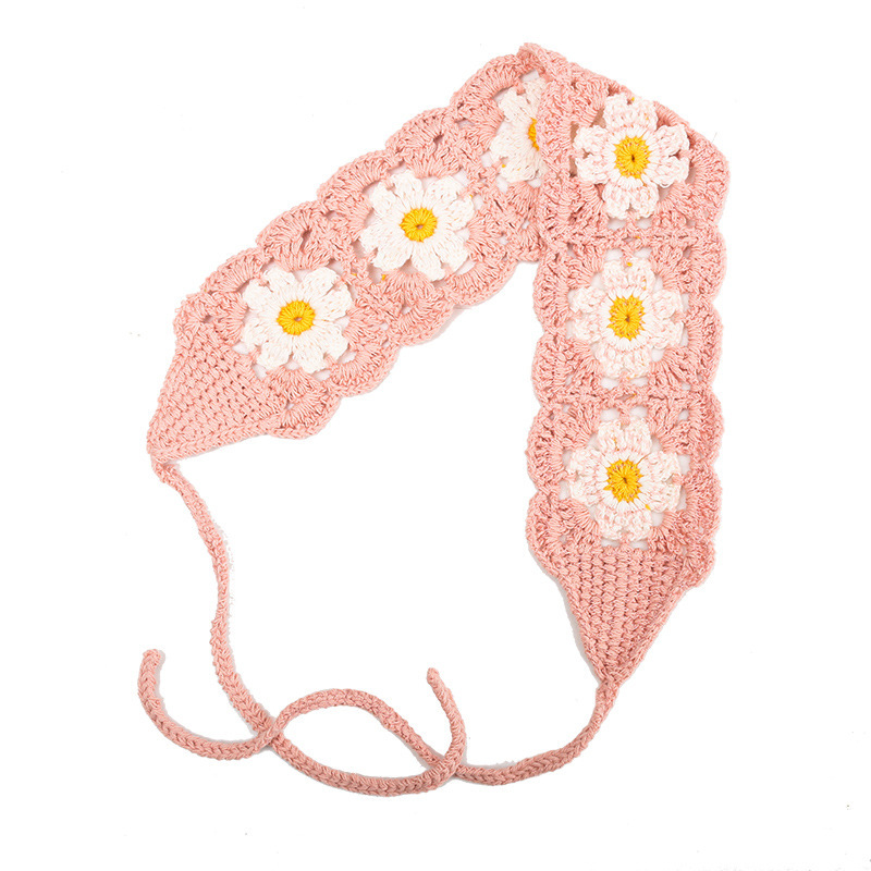 Francia cereza toallas triangulares mujeres primavera y otoño viajes padres-hijos gancho de punto flores hueco pañuelo de arte correa de pelo gorro
