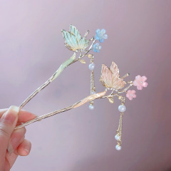 蝶の花のかんざしの高級感の真珠のフリンジの歩は女性の新しい中国式の小さい清新なかんざしの古風が髪のかんざしを挽きます。