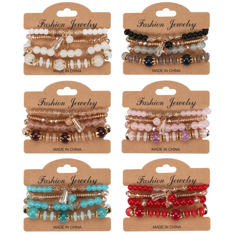 Bohemian Bracelet Wholesale Imitation Agate Chain Tassel Stained Glass Electroplated Crystal Bracelet Four Pack