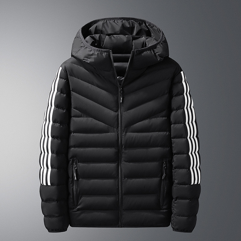 Tres barras transfronterizas chaqueta de algodón de plumón marca de moda de invierno ropa de algodón casual corta chaqueta de algodón ligera con capuchón chaqueta de mujer