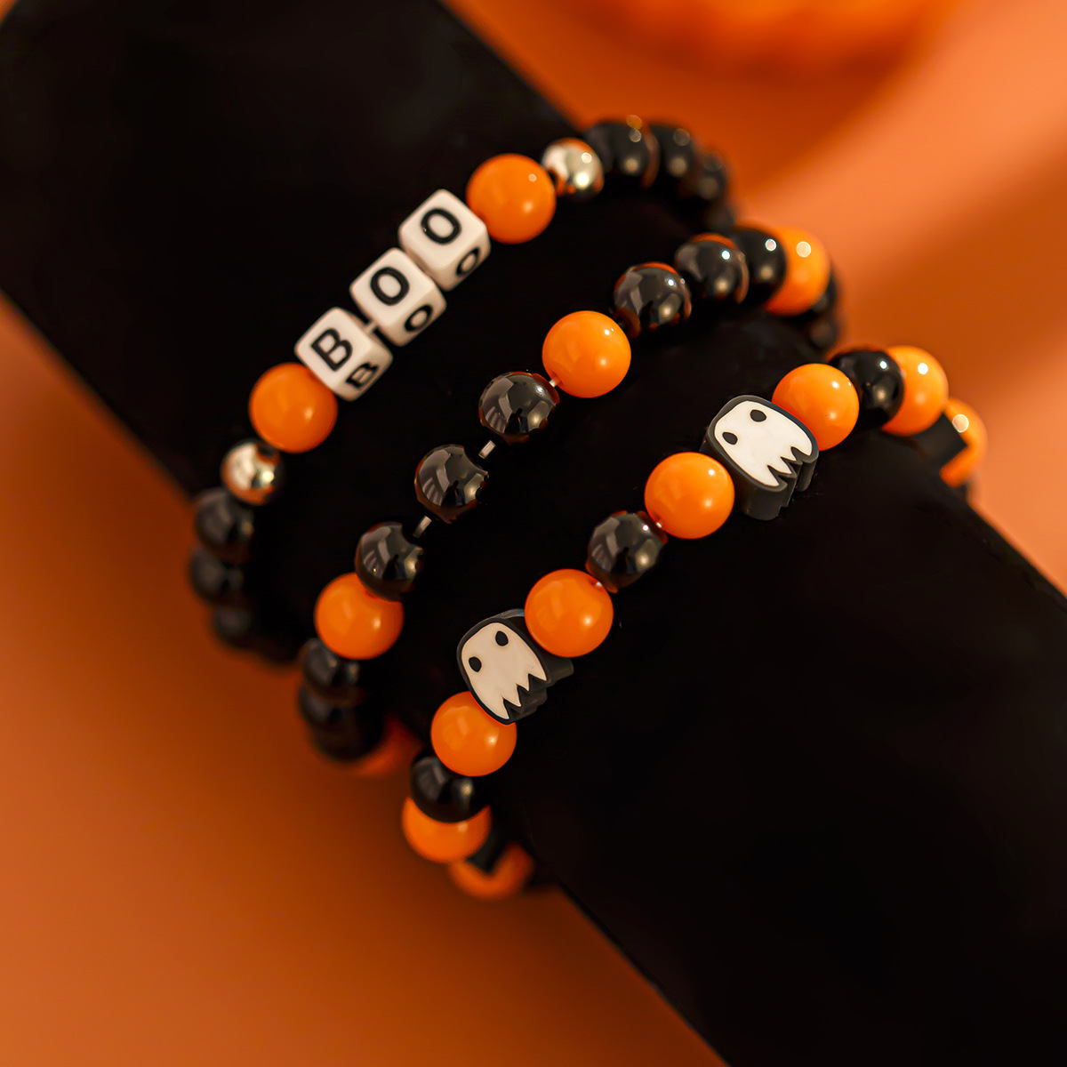 Pulsera de cerámica blanda multicapa con diseño de calabaza fantasma y viento de Ins, pulsera de bruja fantasma para fiesta de Halloween_voghion.com