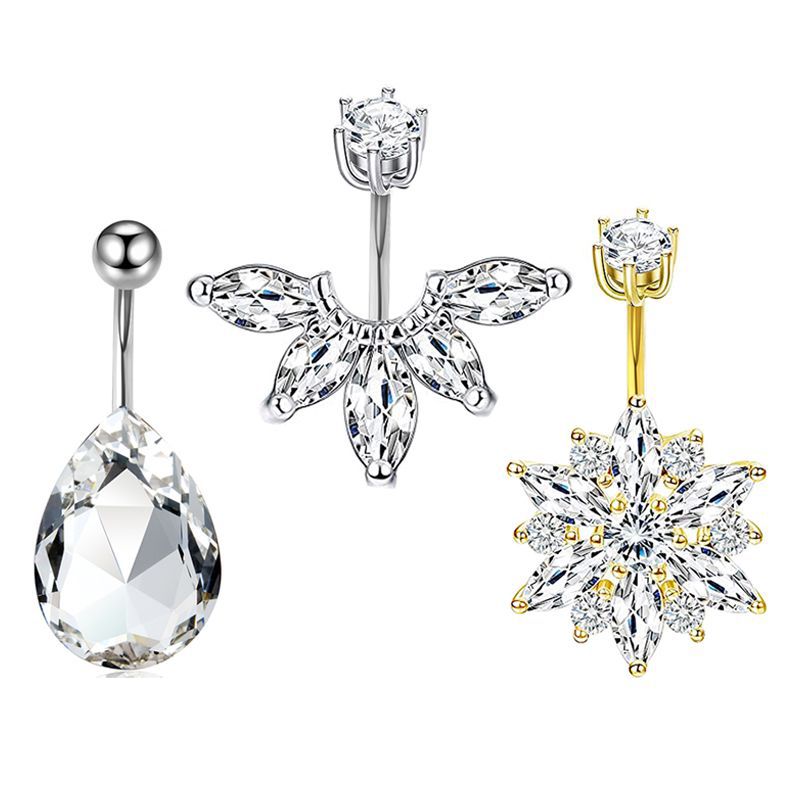 Exquisite AB Color Navel Zircon Ring Soft Pot Ball Belly Ring 3-Piece Set Stainless Steel detail image 16