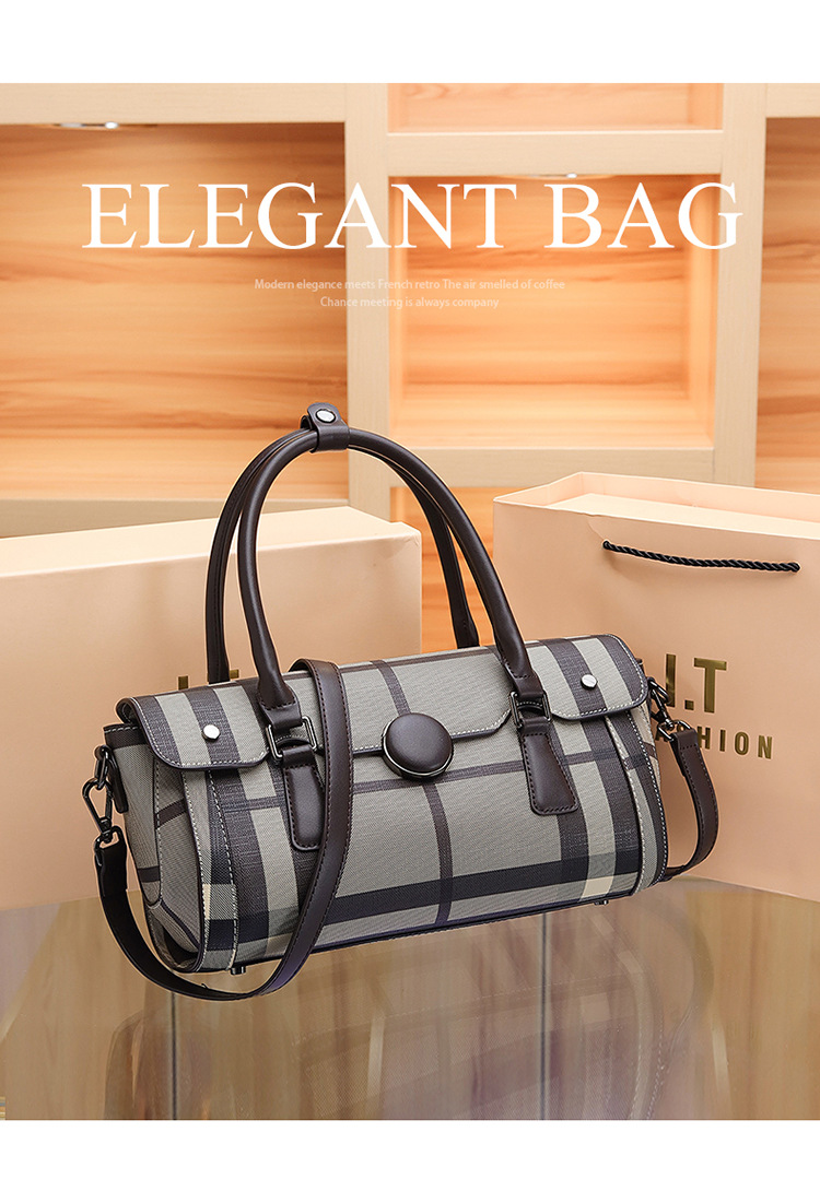 Nischendesign neue Damentasche Mode Plaid Print Handtasche Kontrastfarbe Boston Tasche Schulter Umhängetasche Großhandel_voghion.com
