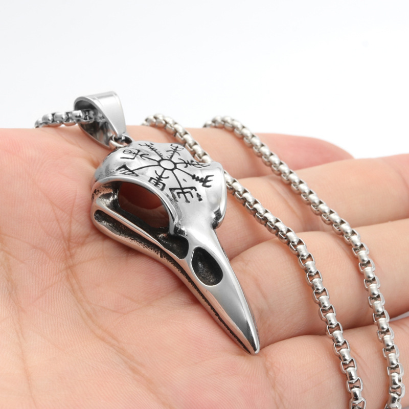 2025 European and American New Stainless Steel Necklace Viking Pirate Symbol Retro Crow Eagle Beak Pendant Jewelry Wholesale