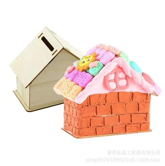 Hucha de madera en blanco de bricolaje Chalet niños pintados a mano bricolaje hacer caja de dinero en forma de casa de madera