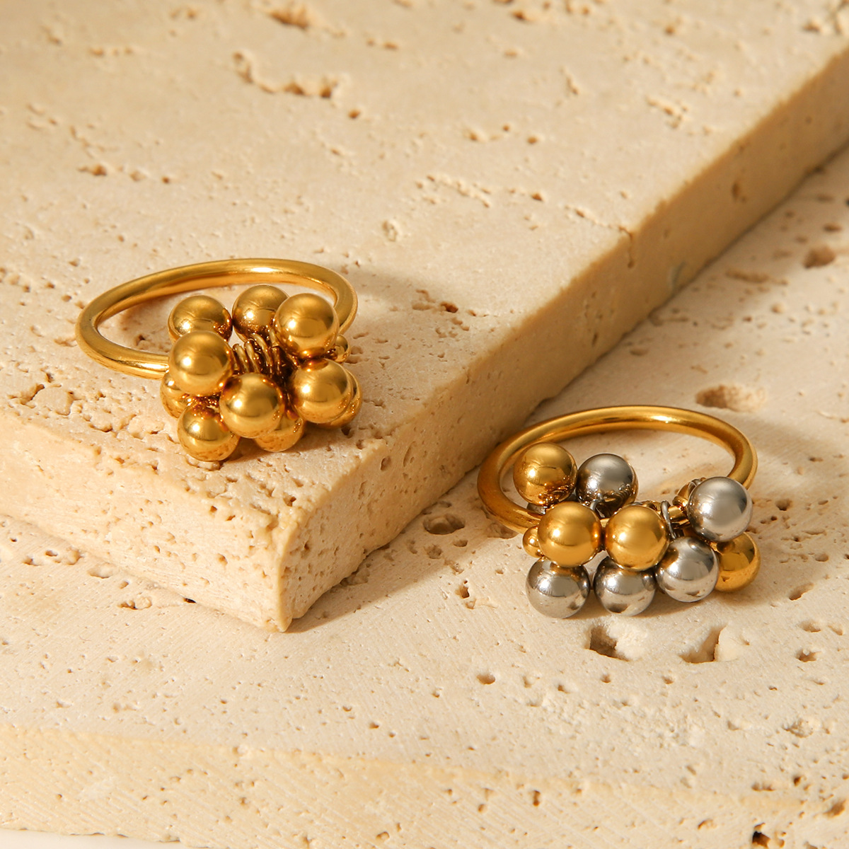 Anillo de acero inoxidable europeo y americano, lujo ligero, anillo de cuentas redondas de alta gama, sentido de diseño no se desvanece, joyería de acero de titanio transfronterizo