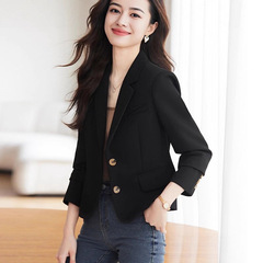咖色短款西装外套女2025新款春秋季休闲小个子气质今年流行小西服