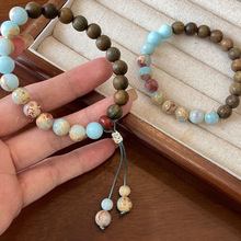 寿山石绿檀木拼接手串女中国风禅意木质手链男复古民族风盘玩手饰