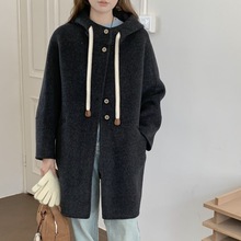 加厚牦牛骆驼绒双面呢大衣连帽中长羊毛大衣网红休闲韩版毛呢外套