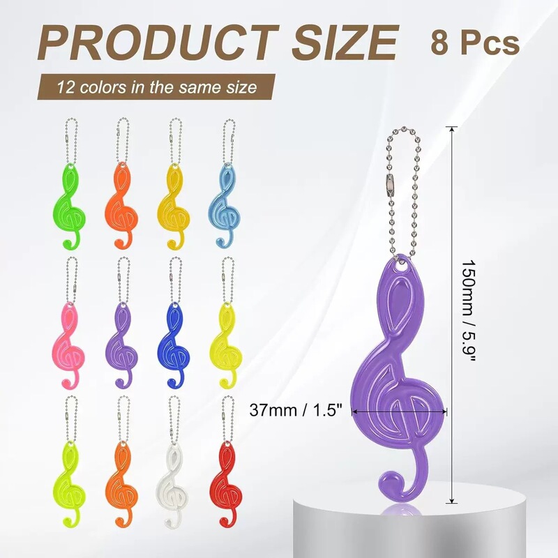 Cross-border best-selling musical note reflective pendant, treble clef backpack reflective charm, PVC musical symbol keychain