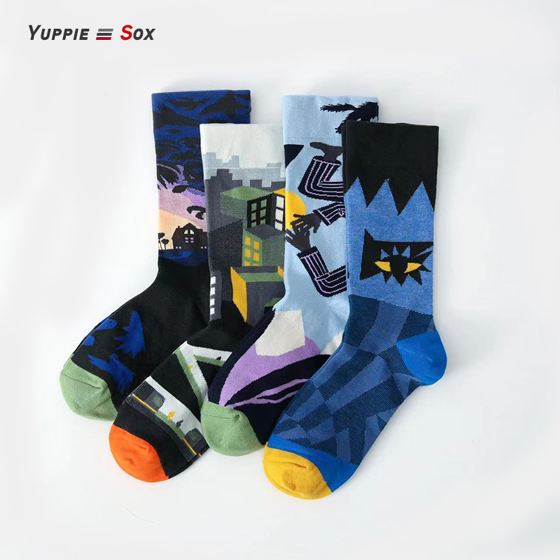 2021 French fashion brand casual cartoon hip hop color sports fashion socks skateboard women combed cotton high tube flower socks