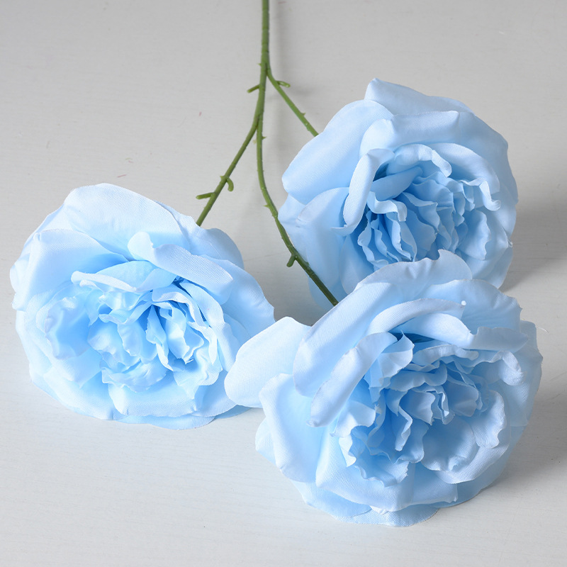 Flor artificial flor azul material boda salón decoración del hogar Rosa artificial Flor de plástico al por mayor