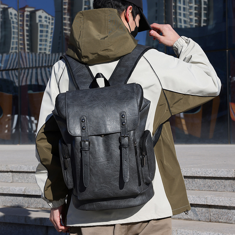 Cross-border Backpack Men's high quality PU Large Capacity Business Commuter Travel Backpack College Student Schoolbag