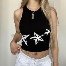 独立站针织星星印花短款内搭上衣 欧美女装时尚性感露脐无袖背心