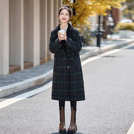 【雾中女孩】2025冬季新款过膝气质中长款格子毛毛两面都可穿大衣