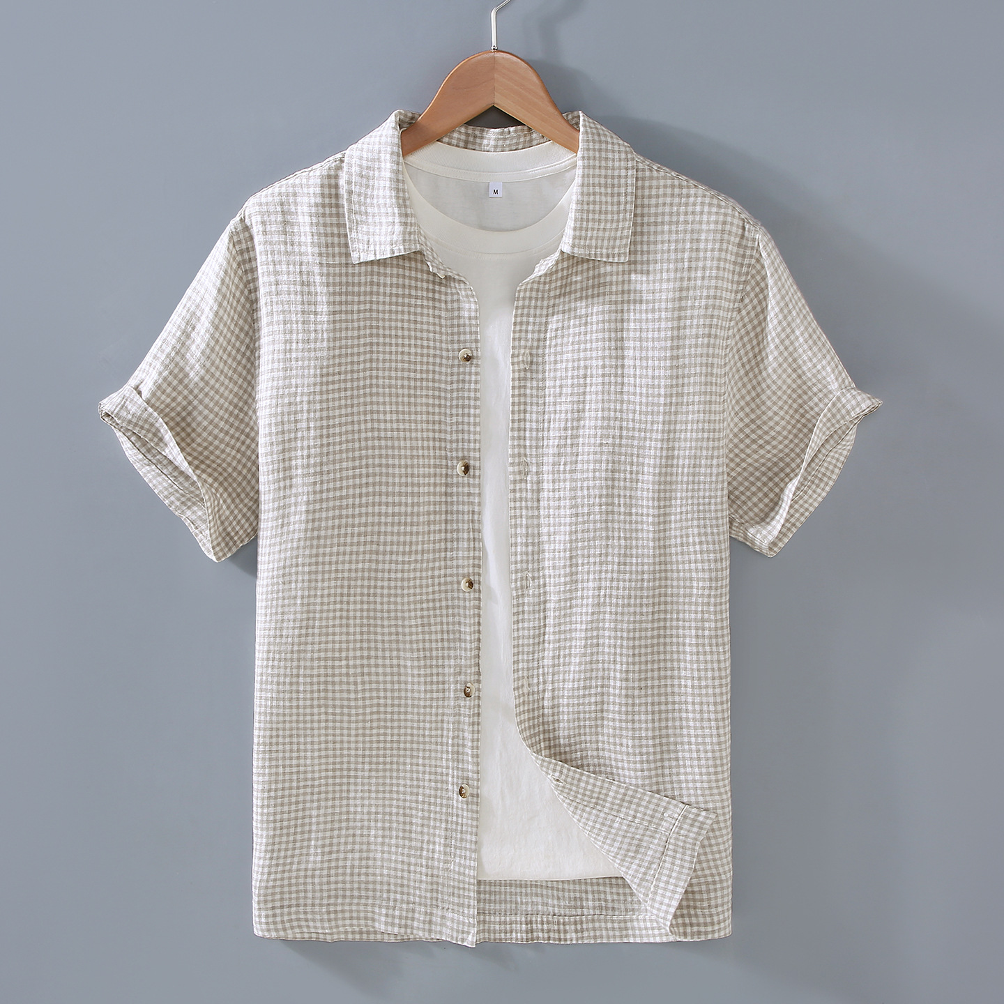 G193B Japanese Style Summer Men's Simple Striped Linen Short-sleeved Shirt Fashionable and Comfortable All-match Short-sleeved Shirt