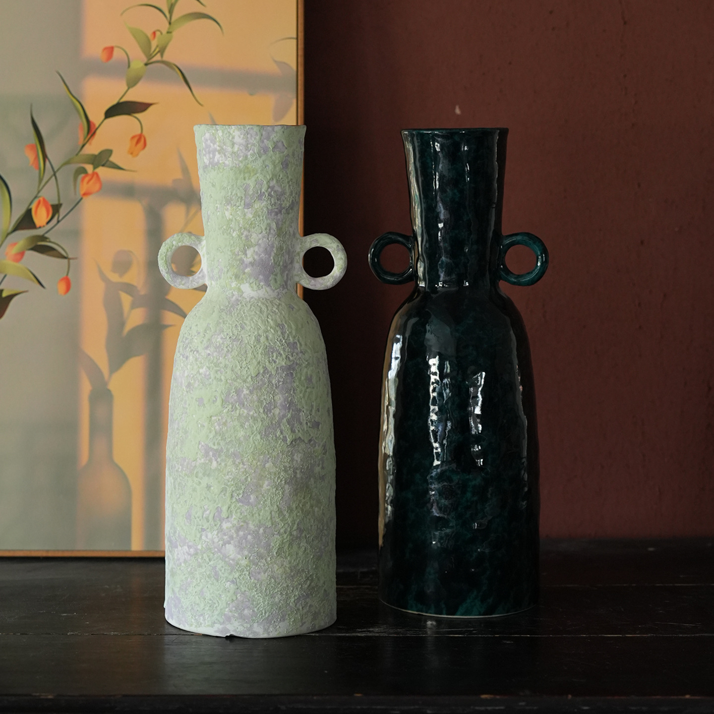 景德镇陶瓷花瓶桌面插花样板间客厅装饰品花器摆件玄关陶瓷花瓶子