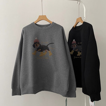 太空棉小狗印花套头长袖卫衣女2025秋冬新款宽松百搭休闲外套上衣