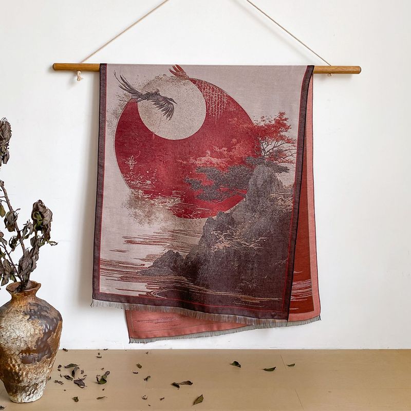 新しい風景油絵秋と冬のロング薄い中国風スカーフ女性の空調部屋模造カシミヤショールスカーフ|undefined