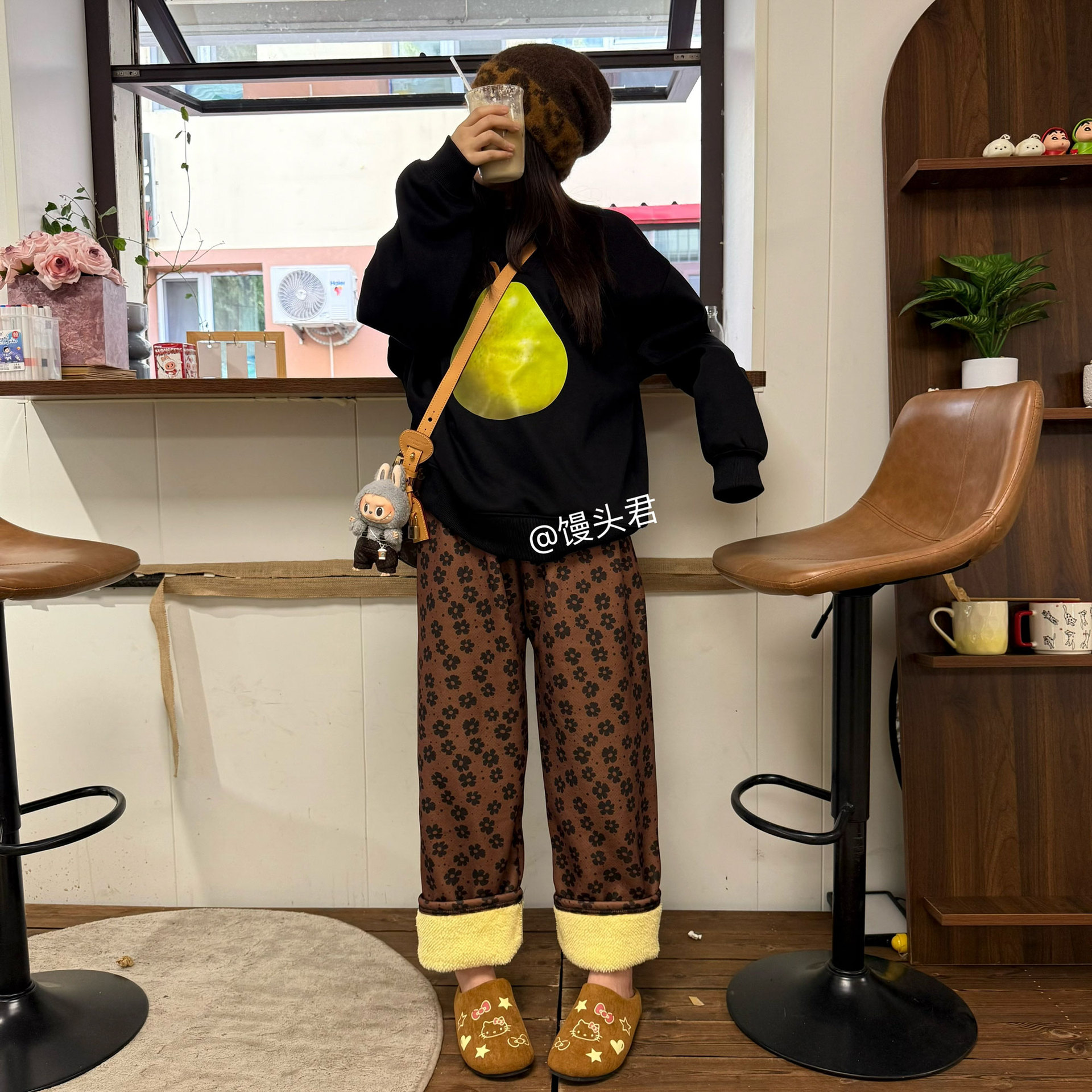 [Agregue fertilizante y aumente] Pantalones a cuadros de terciopelo de cordero grueso en invierno, pantalones casuales cálidos de cintura alta para mujer