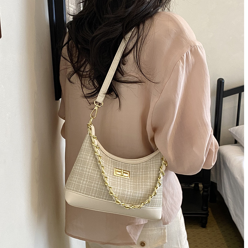 Nicho de tendencia bolso de cadena para mujeres 2026 nuevo estilo coreano bolso de brazo a cuadros, moda versátil bolso de hombro de moda