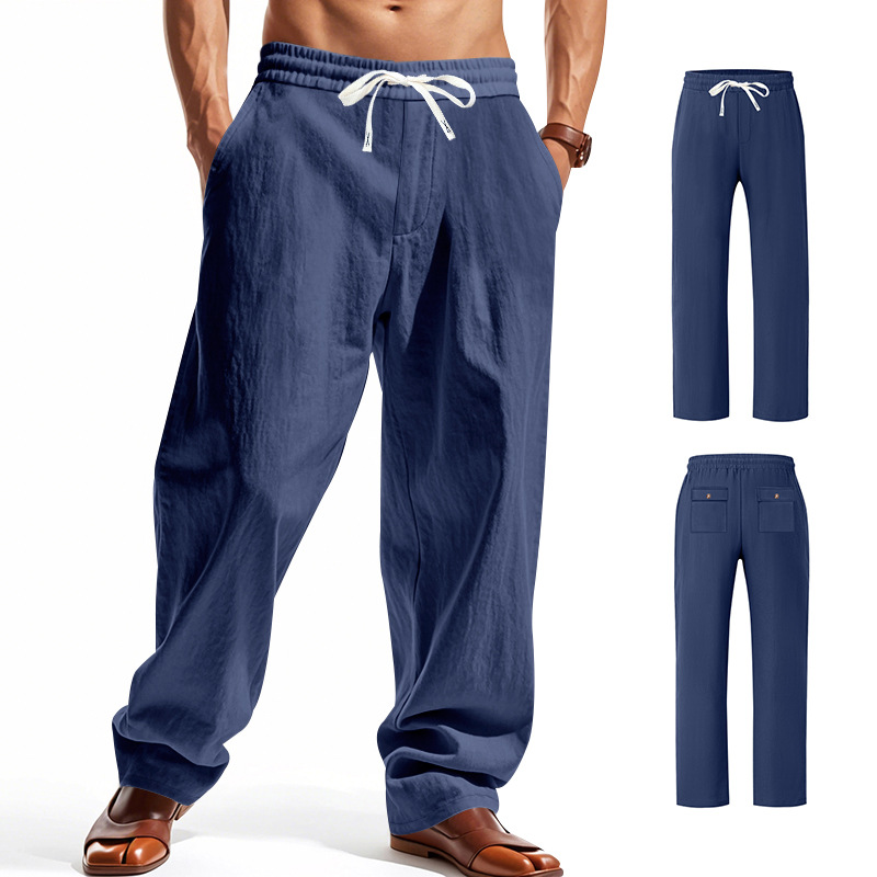 26 transfronterizos europeos y americanos amazonos hombre grande suelto delgado transpirable recto cintura elástica lino pantalones casuales