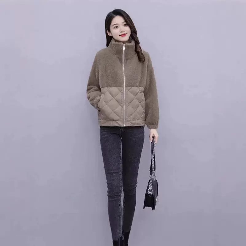 时尚短款拼接棉袄外套女2023冬季新款小香风宽松显瘦加厚百搭棉服