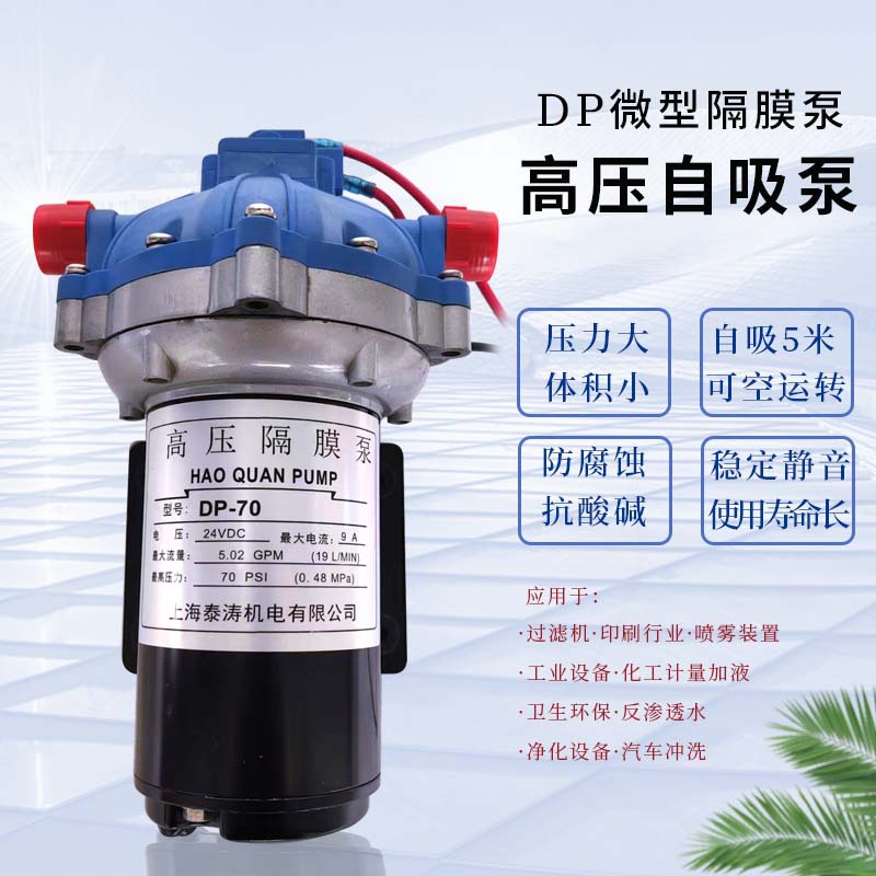 DP70高压隔膜泵12v24v自吸泵喷雾扫地车直流抽水泵增压微型泵泵头